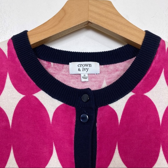 Crown & Ivy polka dot cardigan pink white navy fun cute y2k style 2000s bright - Picture 7 of 10